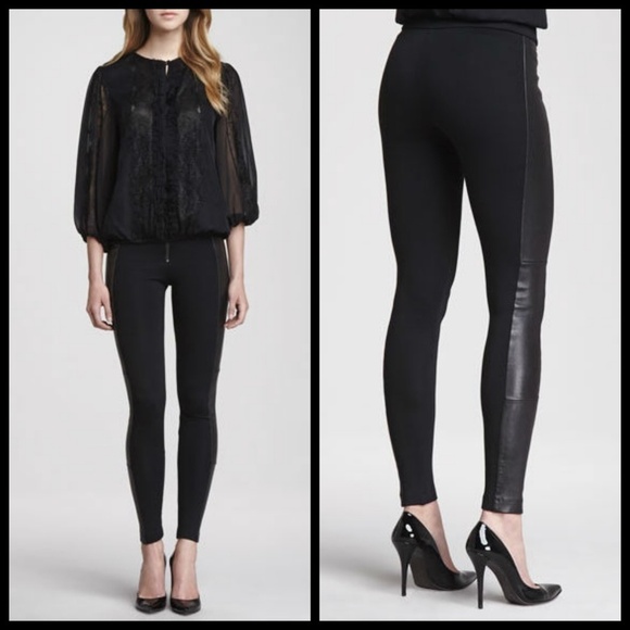 💕ALICE + OLIVIA💕 Front Zip Legging with Leather Side Panels Black 8 - Picture 2 of 8